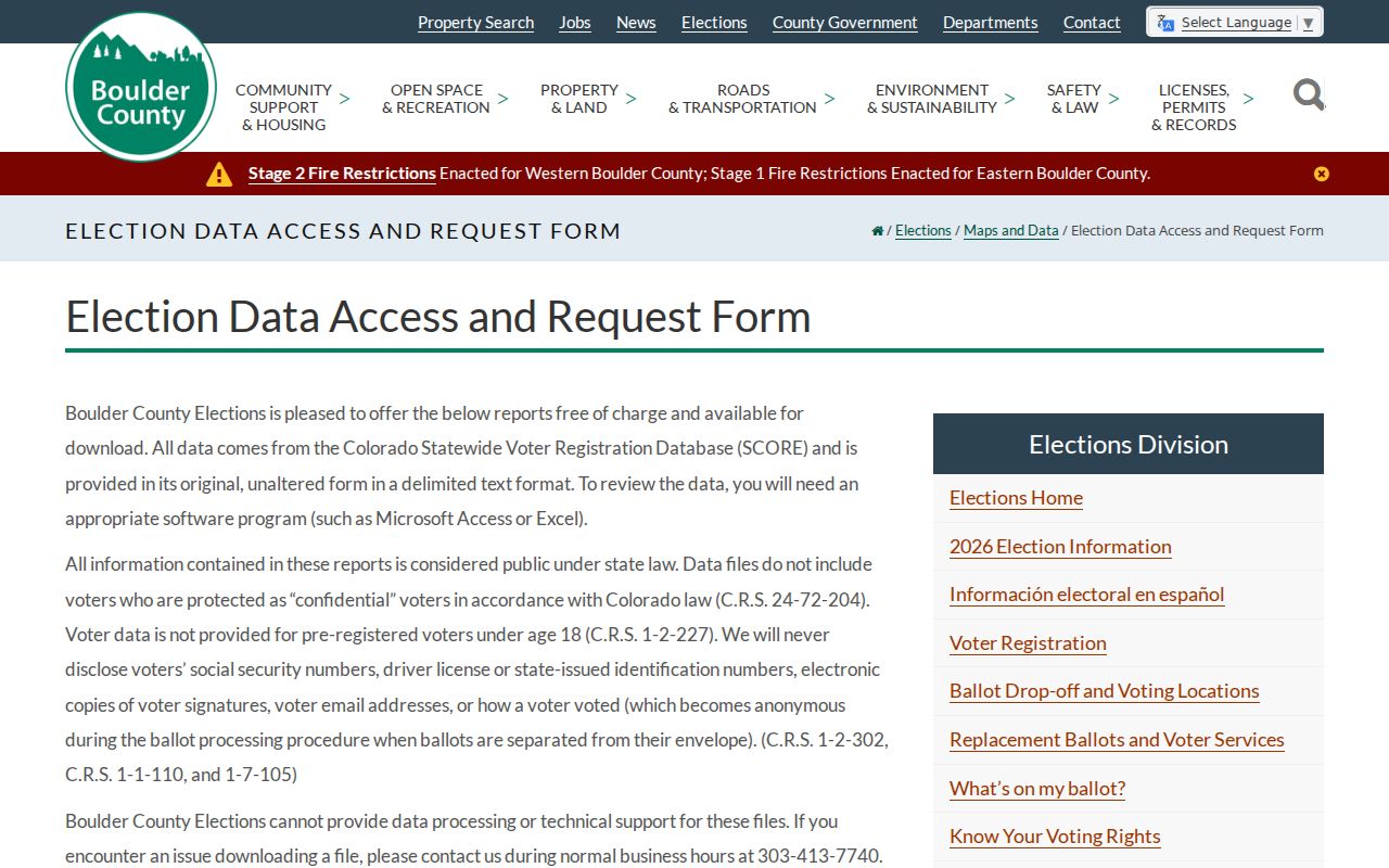 Boulder County residents directory elections data access route