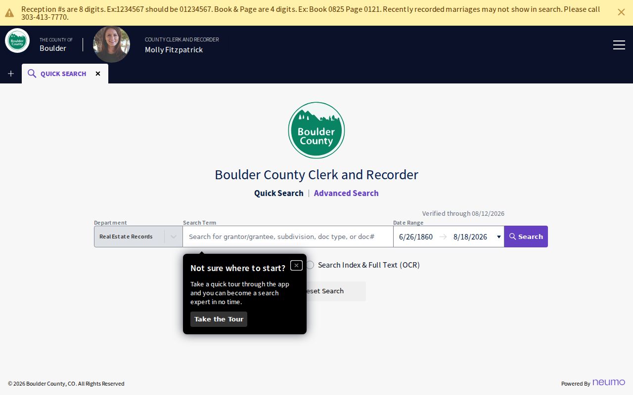 Boulder County previous residents recorder deed and grantor grantee index