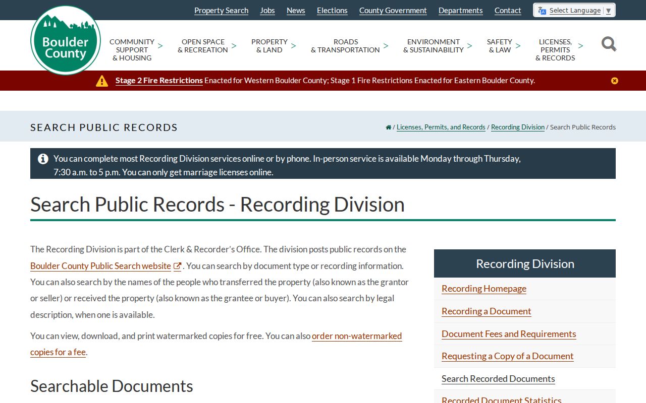 Boulder County street directory grantor grantee and recorded document search