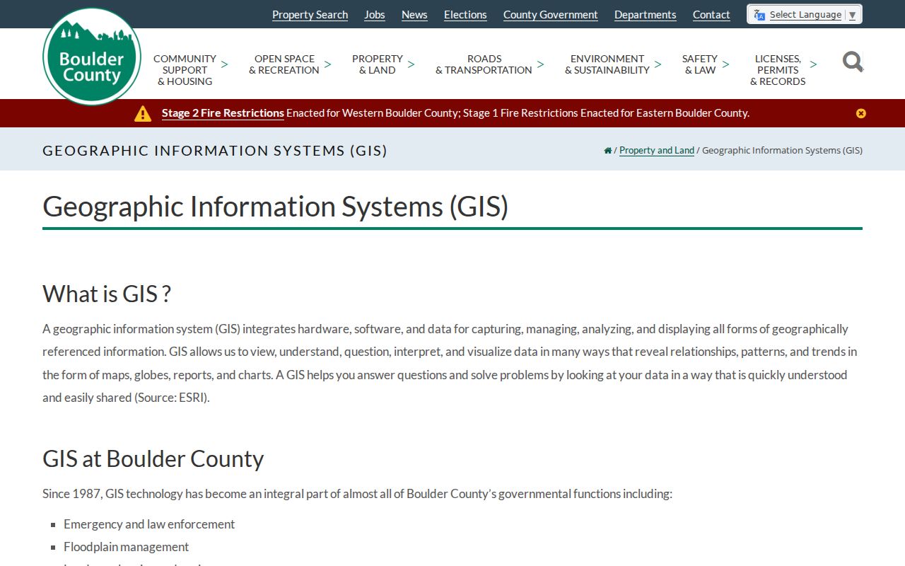 Boulder County street directory county GIS parcel and property layers